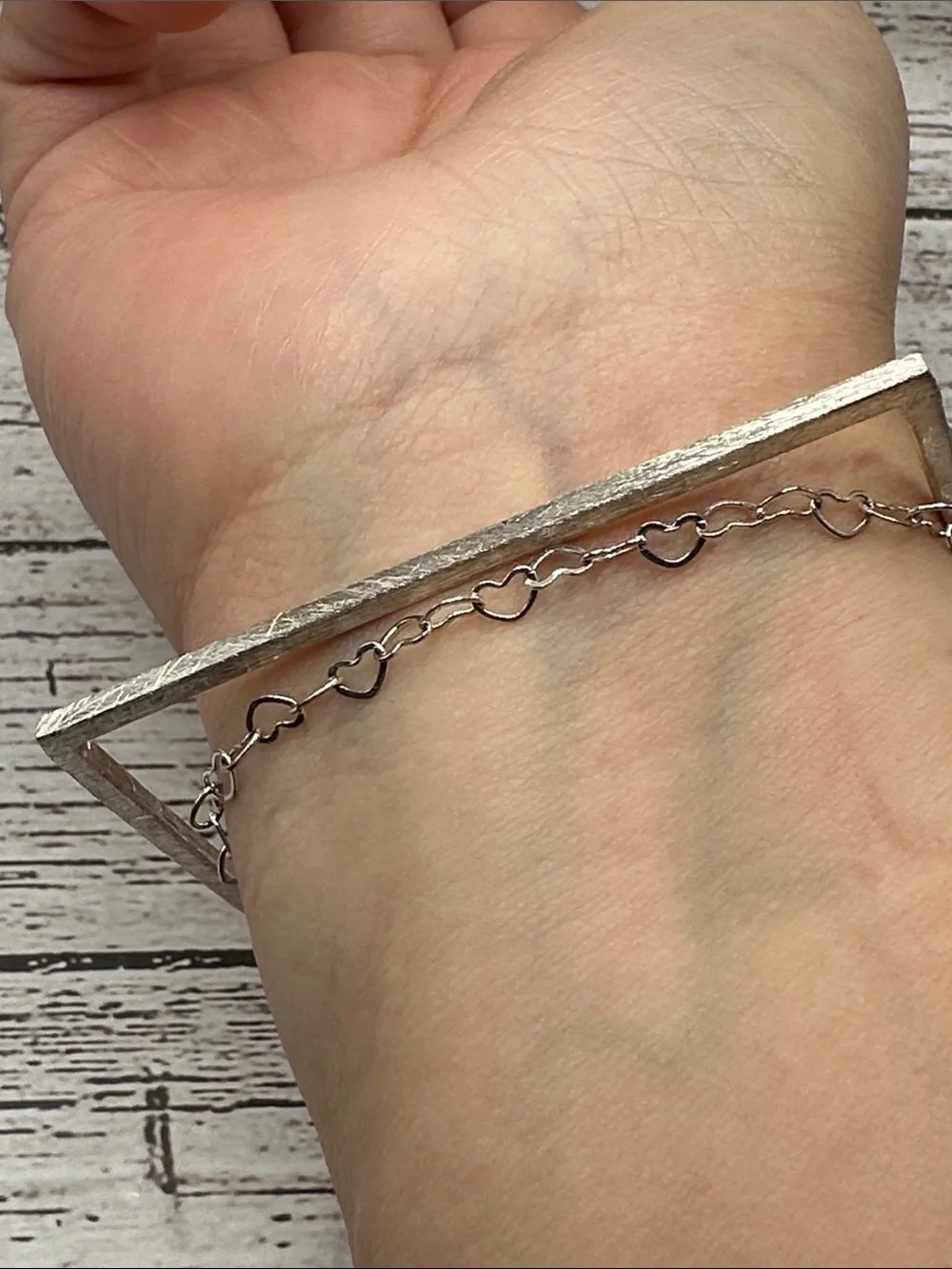 Textured Silver D-Shape Bangle Bracelet